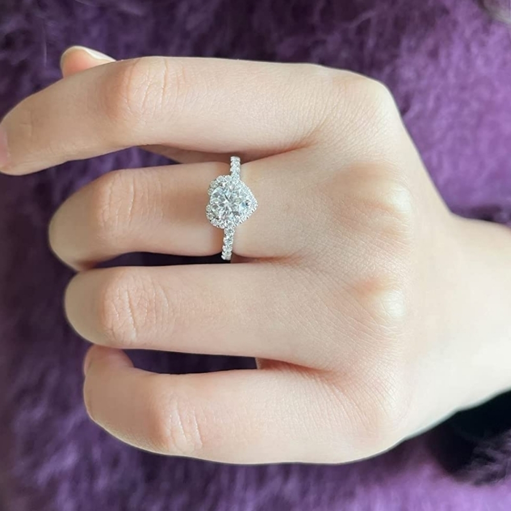 Certified 18k White Gold 1.64ct Diamond Heart Ring Engagement Moissanite 925